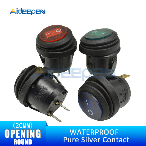 KCD1 Waterproof Rocker Switch Opening 20MM ON OFF 2PIN 3PIN Button Boat shaped Round Water proof Switches with Light