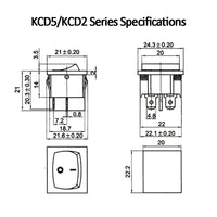 KCD5 Latching Rocker Switch 4 Pin 6 Pin ON OFF ON OFF ON 6A 250V Boat Power Switch Push Button with Light 21*24MM