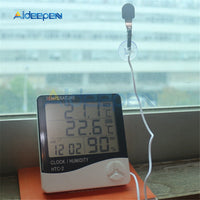 LCD Electronic Digital Temperature Humidity Meter Monitor Indoor Outdoor Thermometer Hygrometer Weather Station Clock HTC 2