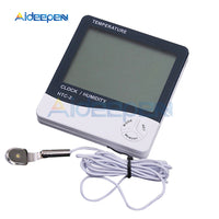 LCD Electronic Digital Temperature Humidity Meter Monitor Indoor Outdoor Thermometer Hygrometer Weather Station Clock HTC 2