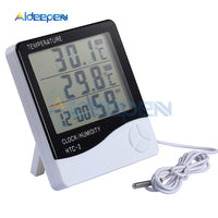 LCD Electronic Digital Temperature Humidity Meter Monitor Indoor Outdoor Thermometer Hygrometer Weather Station Clock HTC 2