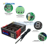 MH1220W AC 110V 220V 10A Digital Thermostat Temperature Controller Regulator Heating Cooling Control Dual LED Display NTC Sensor