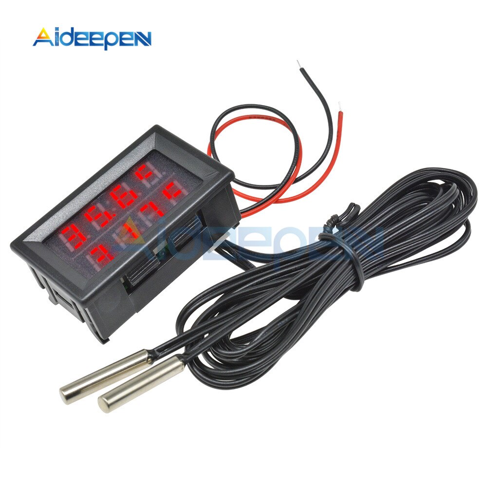 DC4-28V Dual Display Red+Blue Digital Thermometer W/ NTC Waterproof Probe Sensor