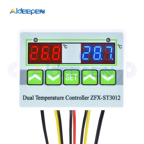 ST3012 Dual LED Digital Temperature Controller AC 110V 220V Thermoregulator thermostat With Heater And Cooler Dual NTC Sensor