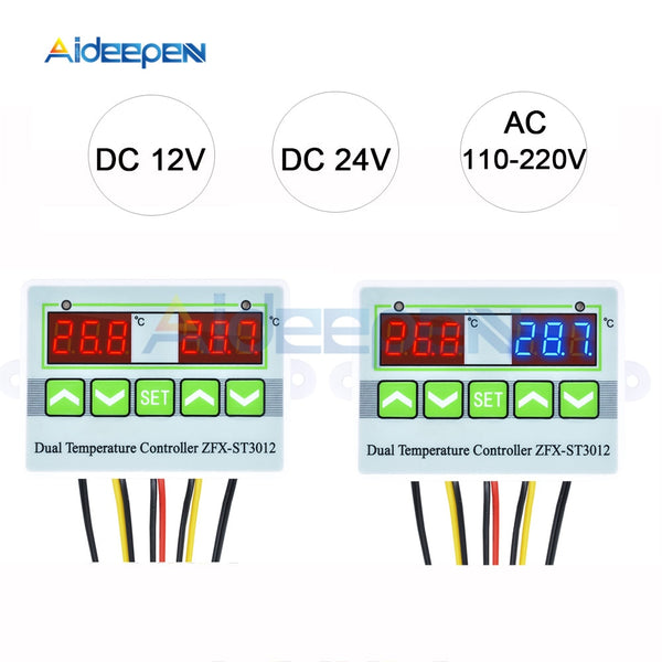 ST3012 Dual LED Digital Temperature Controller Thermostat Thermoregulator for Incubator Relay Heating Cooling 12V 24V 110V 220V