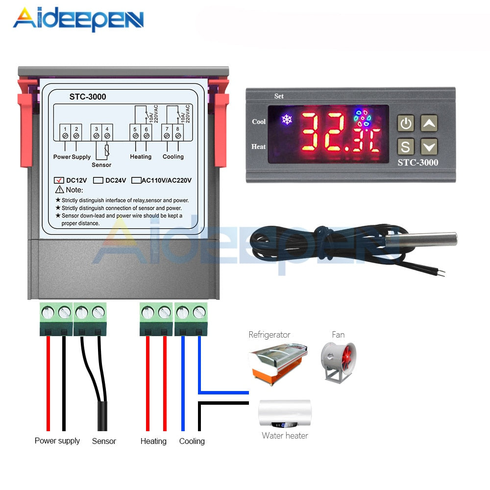 Régulateur Température Numérique STC-3000 - Thermostat 110V-220V, Sonde -55°C à 120°C, 30A - 4