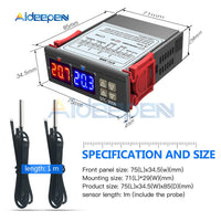 STC 3008 Led Dual Display Two way Thermostat DC 12V Red and Blue Dual Probe Micro Temperature Controller Thermometer