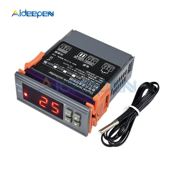WH7016C DC 12V 24V AC 220V 10A LCD Digital Temperature Controller Regulator Thermostat Switch Thermometer with Sensor Probe
