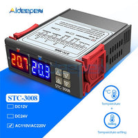 STC 3008 Dual Digital Temperature Controller Two Relay Output Thermostat with Sensor DC12V 24V AC110 220V Home Fridge Cool Heat