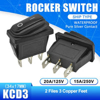 Waterproof KCD3 Rocker Switch Power Switch 2 position 3 Pins Electrical Equipment With Light Switch 15A 250VAC/20A 125VAC
