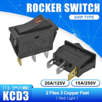 5PCS KCD3 Rocker Switch 15A/16A/20A 125V/250V ON OFF ON OFF ON 2 Position 3 Position 2Pin 3Pin Electrical Equipment Power Switch