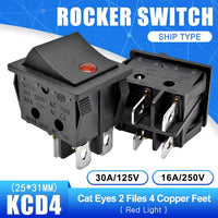 KCD4 Rocker Switch ON OFF 2 Position 4 Pins Electrical equipment With Light Power Switch 16A 250VAC/ 30A 125VAC 25*31MM