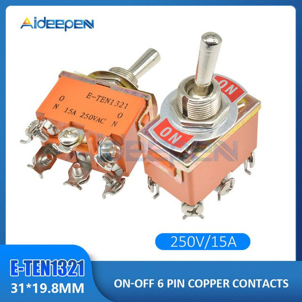1pcs E-TEN1321 DPDT 250V 15A 12mm Toggle Switch 6 Pin ON-ON Rocker Switch brown - 13 1pcs E-TEN1321 DPDT 250V 15A 12mm Toggle Switch 6 Pin ON-ON Rocker Switch brown - 13