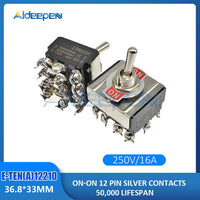 High Precision E TEN(A)12210 Toggle Switch Black 12 Pin ON ON Switch Silver Contactor 50000 Times Lifespan 250V 16A 36.8*33MM