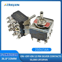 High Precision E TEN(A)12310 Toggle Switch Black 12 Pin ON OFF ON Switch Silver Contactor 50000 Times Lifespan 250V 16A 36.8*33