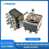 High Precision E TEN(A)12310 Toggle Switch Black 12 Pin ON OFF ON Switch Silver Contactor 50000 Times Lifespan 250V 16A 36.8*33