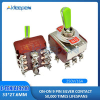 E TEN(A)9210 Toggle Switch Red 9 Pin ON ON Switch ON OFF Silver Contactor 50000 Times Lifespan 250V 16A 33*27.6MM Green Handle