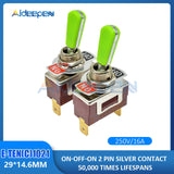 E TEN(C)1021 Toggle Switch Red 2 Pin ON OFF Switch Silver Contactor 50000 Times Lifespan 250V 16A 29*14.6MM Green Handle