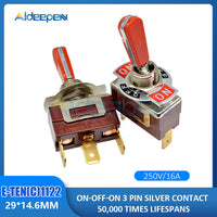 E TEN(C)1122 Toggle Switch Red 3 Pin ON OFF ON Switch Silver Contactor 50000 Times Lifespan 250V 16A 29*14.6MM Red Handle