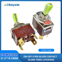 E TEN(C)1221 Toggle Switch Red 4 Pin ON OFF Switch Silver Contactor 50000 Times Lifespan 250V 16A Green Handle with 12mm Cap