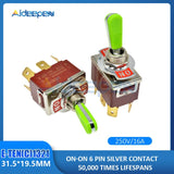 E TEN(C)1321 Toggle Switch Red 6 Pin ON ON Switch ON OFF Silver Contactor 50000 Times Lifespan 250V 16A 31.5*19.5MM Green Handle