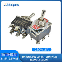 E TEN(C)1321 MIni Auto Toggle Switch Black 6 Pin ON ON Switch Copper Contactor ON OFF 10000 Times Lifespan 250V 16A 31.5*19.5MM