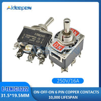 E TEN(C)1322 MIni Auto Toggle Switch Black 6 Pin ON OFF ON Switch Copper Contactor 10000 Times Lifespan 250V 16A 31.5*19.5MM