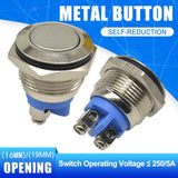 16mm 19mm Metal Push Button Switch LED Light 250V 5A Self reset Car Start Button Power Button High Flat Head with Switch Cable