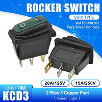 Waterproof KCD3 Rocker Switch Power Switch 2 position 3 Pins Electrical Equipment With Light Switch 15A 250VAC/20A 125VAC