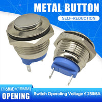 16mm 19mm Metal Push Button Switch LED Light 250V 5A Self reset Car Start Button Power Button High Flat Head with Switch Cable
