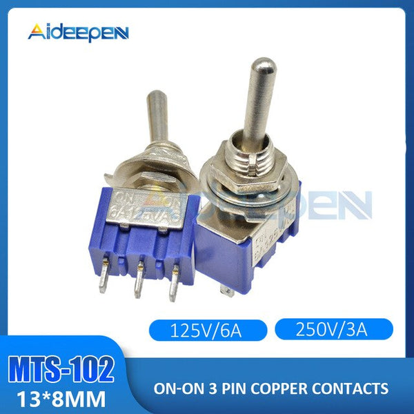 10PC/5PC MTS 102 Toggle Switch Power Switch 2 Position ON ON 3 Pin Electrical Equipment 125V/6A 250V/3A Copper/Silver Contacts