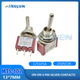 10PC/5PC MTS 102 Toggle Switch Power Switch 2 Position ON ON 3 Pin Electrical Equipment 125V/6A 250V/3A Copper/Silver Contacts