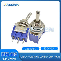 5/10Pcs Miniature Toggle Switch MTS 103 ON OFF ON 3 Pin 125V/6A 250V/3A 3 Position Power Switch