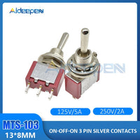 5/10Pcs Miniature Toggle Switch MTS 103 ON OFF ON 3 Pin 125V/6A 250V/3A 3 Position Power Switch