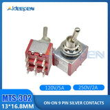 MTS 302 Toggle Switch ON ON 9 Pin Switch 120V 5A 250V 2A 13*16.8MM Silver Contactor 2 Position 9 Terminal Red Switches