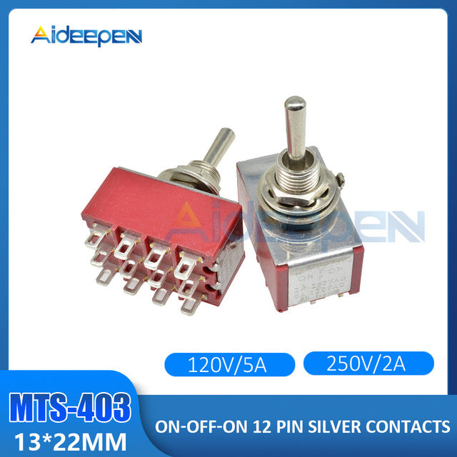 MTS 403 ON OFF ON Toggle Switch 3 Positions 12 Pins 120V 5A 250V 2A Mi ...