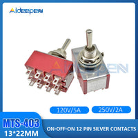 MTS 403 ON OFF ON Toggle Switch 3 Positions 12 Pins 120V 5A 250V 2A Mini Miniature Toggle Switch 13*22MM (MTS403)
