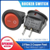 KCD1 15MM Small Round 2 Pin 3 Pin 2 Files 3A/250V 6A/125V AC Rocker Switch Seesaw Power Switch for Car Dash Dashboard Toys