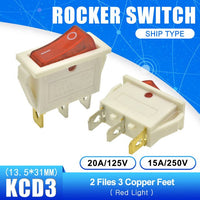 5PCS KCD3 Rocker Switch 15A/16A/20A 125V/250V ON OFF ON OFF ON 2 Position 3 Position 2Pin 3Pin Electrical Equipment Power Switch