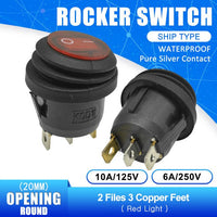 KCD1 Waterproof Rocker Switch Opening 20MM ON OFF 2PIN 3PIN Button Boat shaped Round Water proof Switches with Light