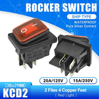5pcs KCD2 Waterproof Rocker Switch ON OFF ON OFF ON 4PIN 6PIN Button Boat shaped Water proof Switches with Light 15A 250V