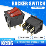 5PCS KCD6 Rocker Switch ON OFF ON/ON OFF 4 Pin 6PIN 15A 250V Double Boat Power Switch Double Ship Type With Light 25*31MM