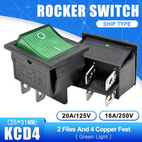 KCD4 Latching Rocker Switch Power Switch I/O 4 Pins With Light 16A 30A 250VAC 20A 125VAC Red Yellow Green Blue Black Boat Switch