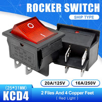 KCD4 Latching Rocker Switch Power Switch I/O 4 Pins With Light 16A 30A 250VAC 20A 125VAC Red Yellow Green Blue Black Boat Switch