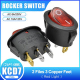 KCD7 AC 6A/250V 10A/125V Mini Round Boat Marine Switches Rocker Switch Black Red 2Pin 3Pin ON OFF ON OFF ON Rocker Switch