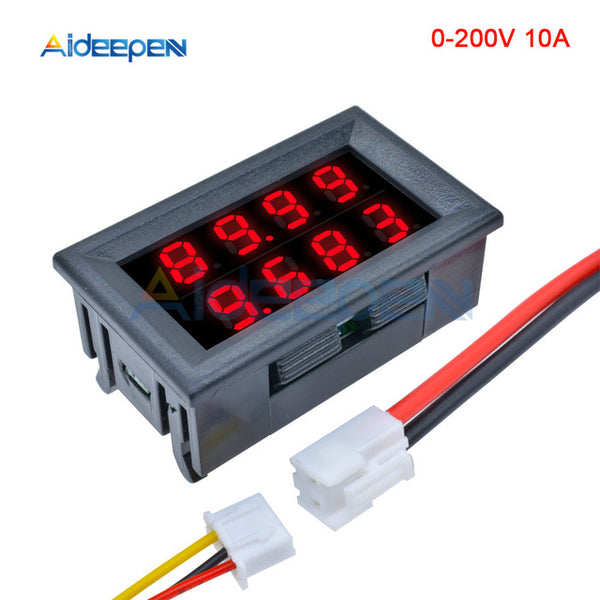 0.28'' Digital Voltmeter Ammeter 4 Bit 5 Wires DC 100V 200V 10A Voltage Current Meter Red Blue/Red Red LED Dual Display Amp Volt