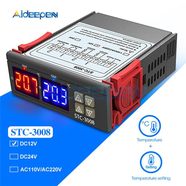 STC 3008 STC 3018 STC 3028 Dual Digital Temperature Humidity Controller Thermostat 10A With NTC Sensor Probe Thermoregulator