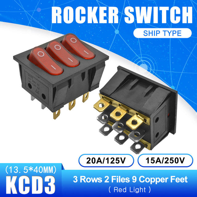 1pcs KCD3 On Off 3 Rows 9 Pin Light Boat Car Rocker Switch KCD3 Triple ...